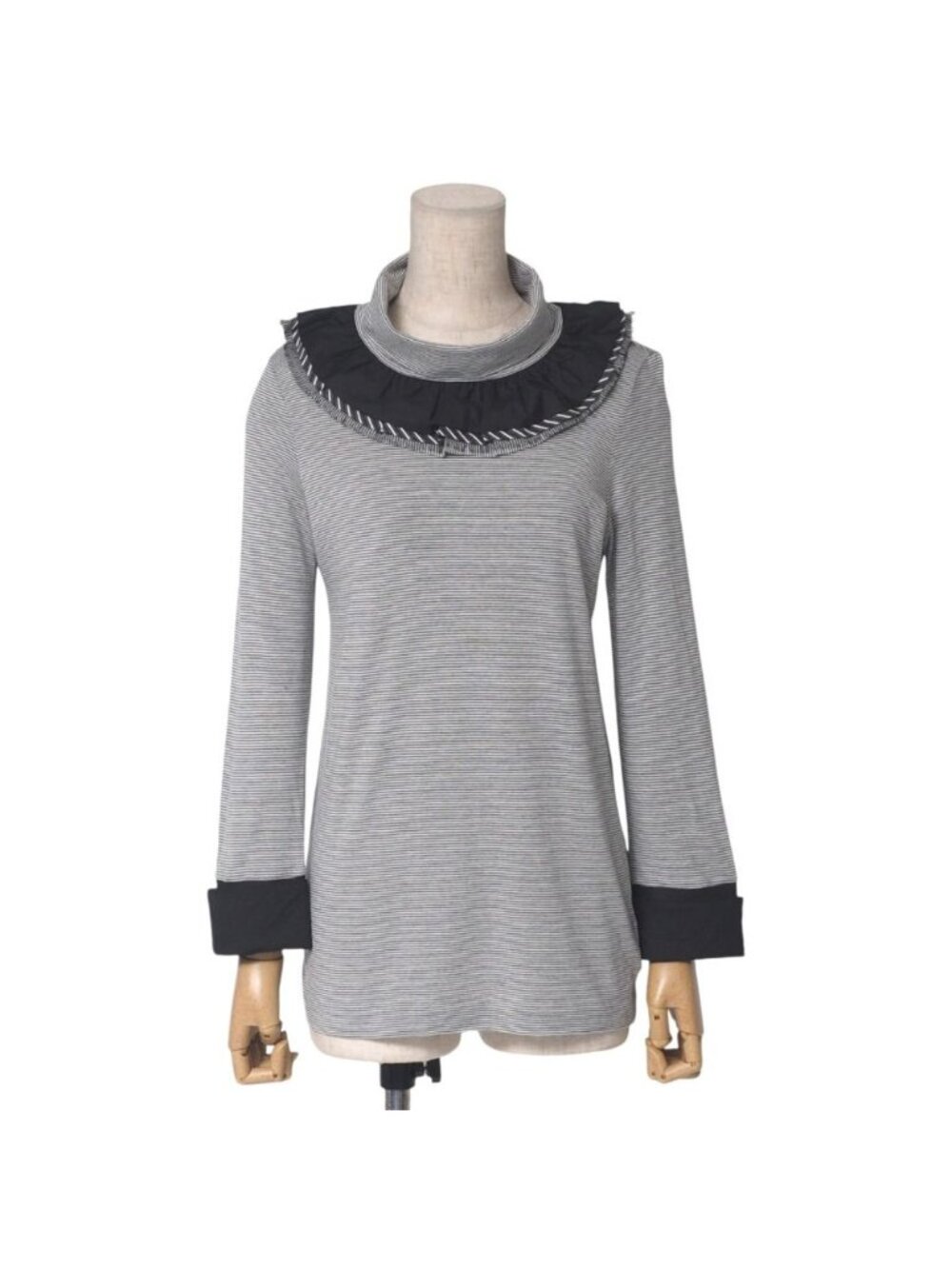 Chanel Top 36 Ruffle Neck Lace Striped Turtle Long Sleeve